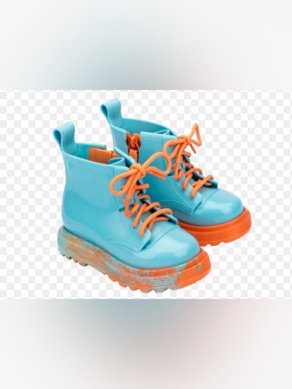 Kids Mini Melissa Blue and Orange Lace-Up Platform Boots
